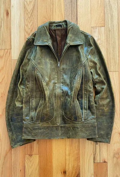 Pre-owned Maison Margiela Ss2001  Buffalo Leather Washed Green Jacket
