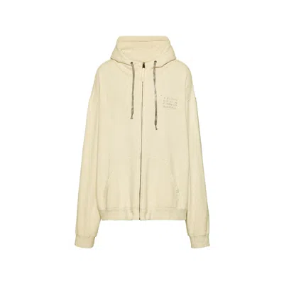 Maison Margiela Stamp Logo Zip Hoodie Man Ecru In Burgundy