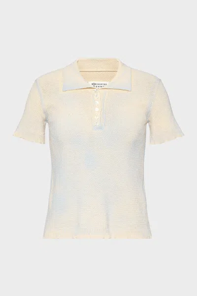 Maison Margiela Stamped Cotton Knit Polo Woman Pale Blue In Neutral