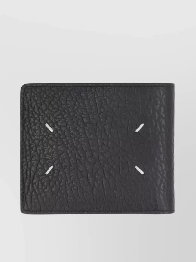 Maison Margiela Stitch Detail Grained Leather Wallet In Black