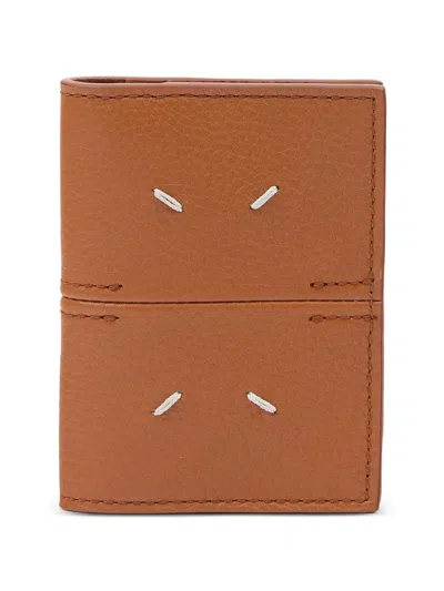 Maison Margiela Stitch-detail Leather Card Holder In Brown