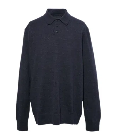 Maison Margiela Straight Hem Knit Polo Shirt In Blue