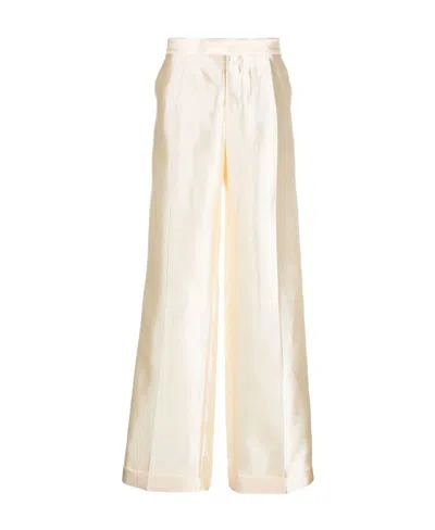 Maison Margiela Straight-leg Silk Trousers In Nude & Neutrals