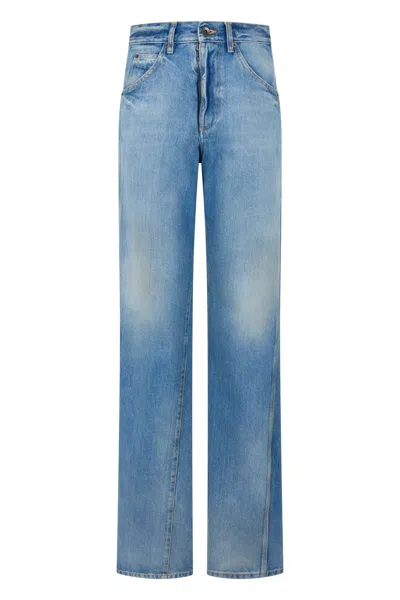 Maison Margiela Straight-fit High-waist Carpenter Jeans With Vintage Fade And Logo Back Embroidery In Blue