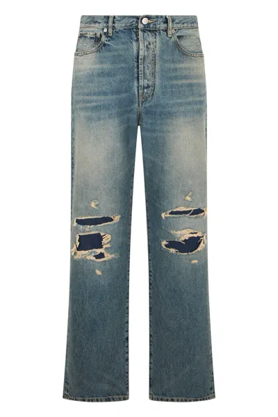 Maison Margiela Straight-fit Straight Jeans With Knee Rips In Blue