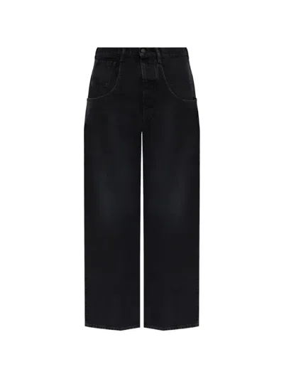 Maison Margiela Black Denim Double Pocket Trousers In Animal Print
