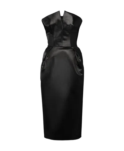 Maison Margiela Strapless Pleat-detailed Midi Dress In Black