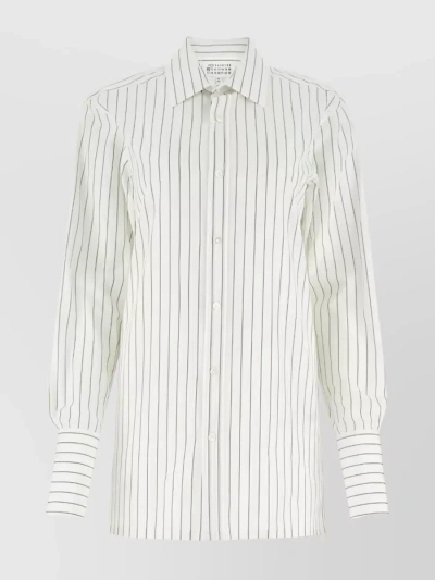 Maison Margiela Streamlined Pinstripe Long-sleeve Shirt In White