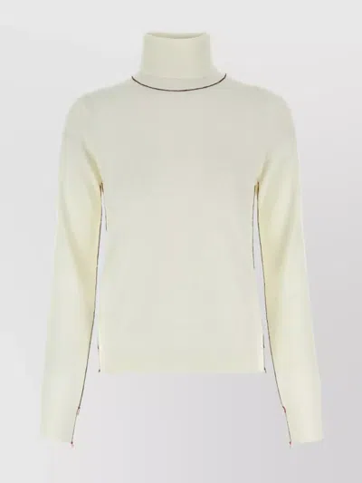 Maison Margiela White High Neck Sweater With Contrasting Stitching