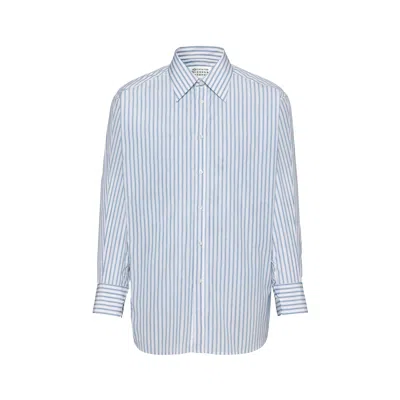 Maison Margiela Stripe Cotton Shirt Man White And Grey In Blue