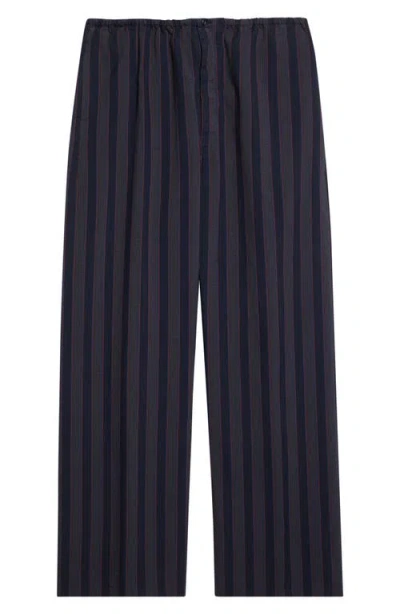Maison Margiela Stripe Cotton Wide Leg Pajama Trousers In Blue