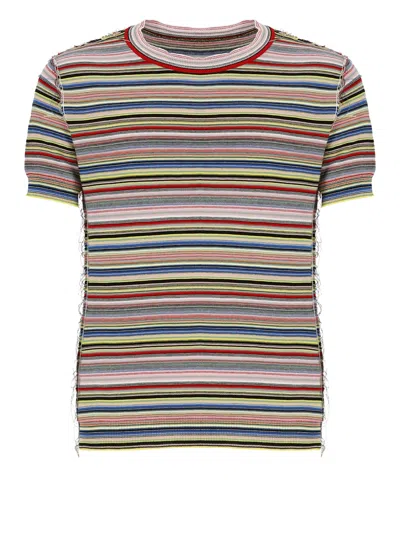 Maison Margiela Stripe Knit T-shirt In Multicolour