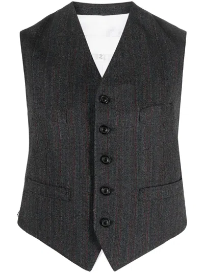 Maison Margiela Stripe-print Button-up Waistcoat In Grey