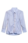 Maison Margiela Stripe Ruffle Long Sleeve Cotton Button-down Shirt In Blue