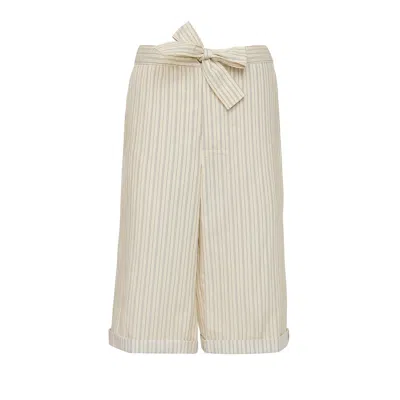 Maison Margiela Stripe Tie Shorts Man Ecru In Brown