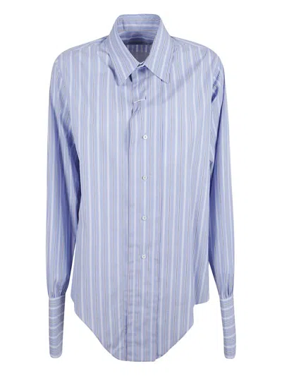 Maison Margiela Tailored White Cotton Long-sleeved Shirt With Structured Collar In Blue