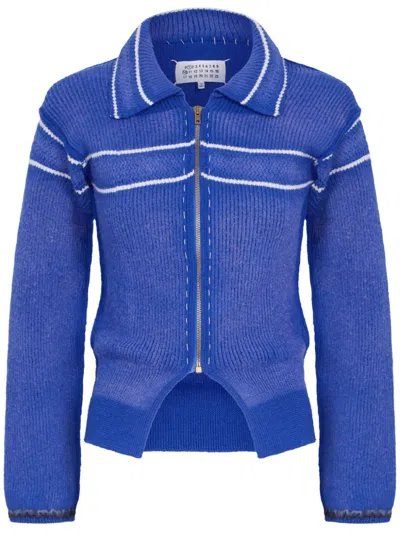 Maison Margiela Striped Cardigan In Blue