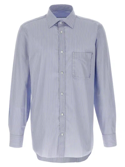 Maison Margiela Striped Cotton Poplin Shirt With Chest Pocket In Blue