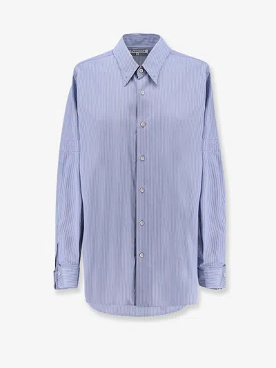 Maison Margiela Striped Cotton Shirt In Blue