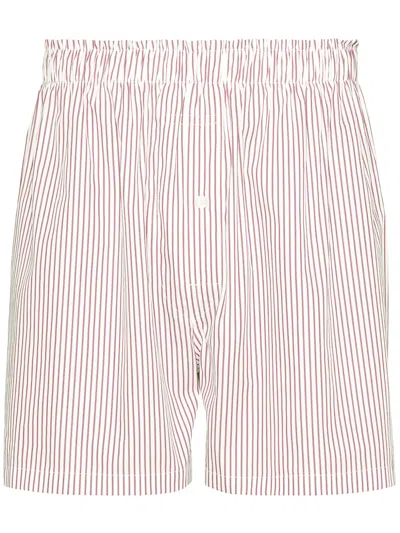 Maison Margiela Striped Cotton Shorts In Red
