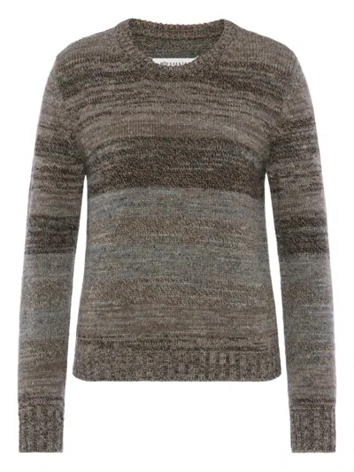 Maison Margiela Striped Crew-neck Sweater In Brown