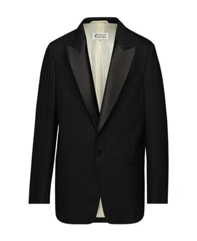 Maison Margiela Striped-effect Oversize Tuxedo Blazer In Black