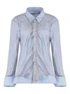 Maison Margiela Stripe Ruffle Long Sleeve Cotton Button-down Shirt In Blue