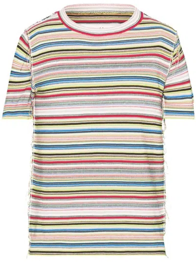 Maison Margiela Striped Knitted T-shirt In Multicolour