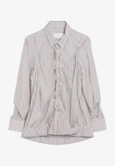 Maison Margiela Striped Layered Tulle Shirt In Sand