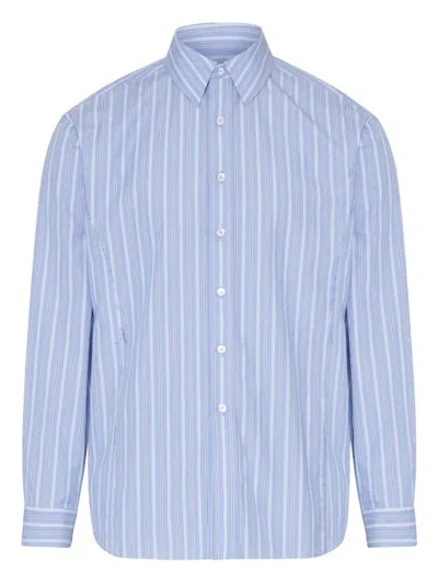 Maison Margiela Striped Long-sleeved Shirt In Blue