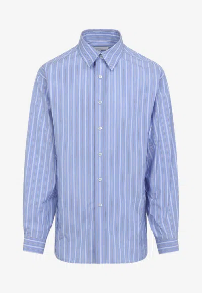 Maison Margiela Striped Long-sleeved Shirt In Blue