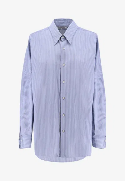 Maison Margiela Striped Long-sleeved Shirt In Blue