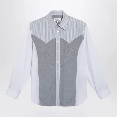 Maison Margiela Men's Striped Patchwork Shirt In White