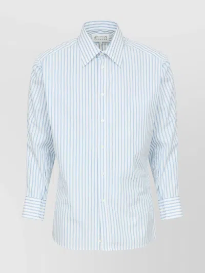 Maison Margiela Striped Poplin Shirt With Buttoned Cuffs In Grey