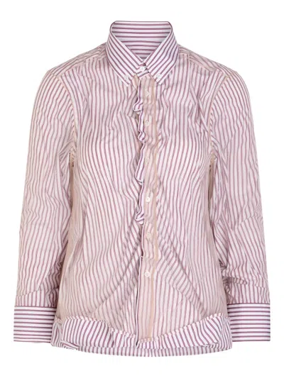 Maison Margiela Womens Red Stripe Stripe-print Layered-tulle Cotton Shirt In Multi