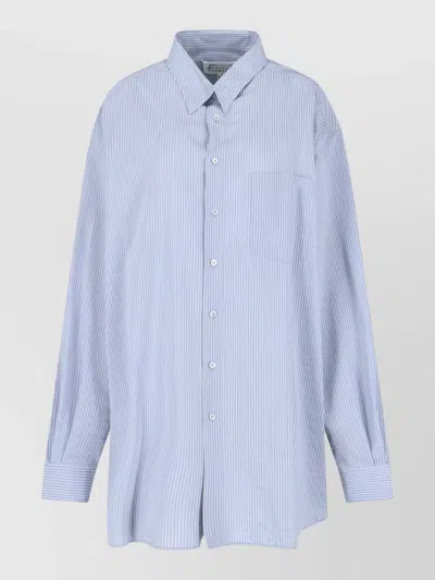Maison Margiela Striped Shirt Point Collar Long Sleeves In Blue