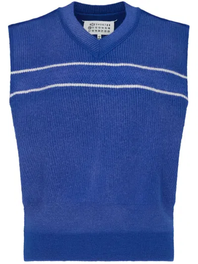 Maison Margiela Striped Virgin-wool Vest In Blau