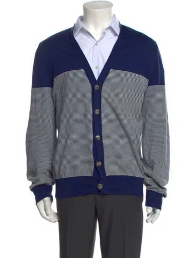 Pre-owned Maison Margiela Striped V-neck Cardigan In Blue