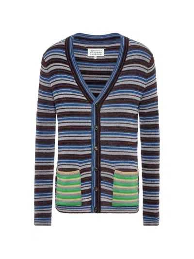 Maison Margiela Striped Wool Cardigan In Multi