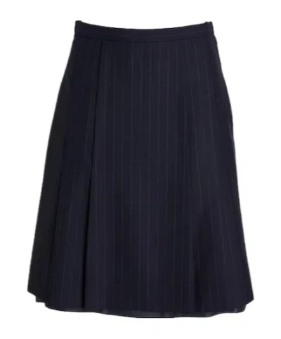 Maison Margiela Striped Wool Pleated Skirt In Blue