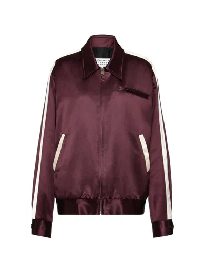 Maison Margiela Stripe-detail Satin Bomber Jacket In Burgundy