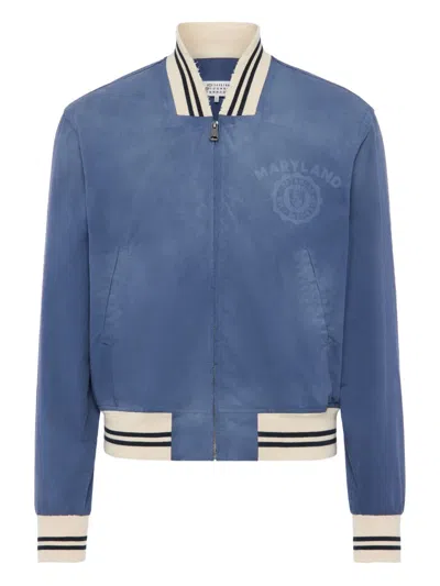 Maison Margiela Sport Jacket Cotton Stand Collar Stripes In Blue