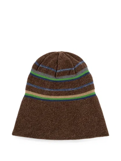 Maison Margiela Striped-pattern Beanie Hat In Brown