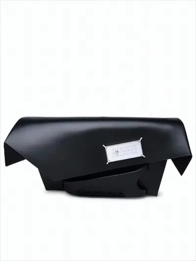 Maison Margiela Structured Black Clutch With Metallic Logo Plaque In White