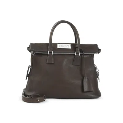 Maison Margiela Structured Brown Calf Leather Handbag In Gray
