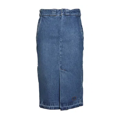 Maison Margiela Structured Denim Midi Skirt With High Waist And Pockets In Blue