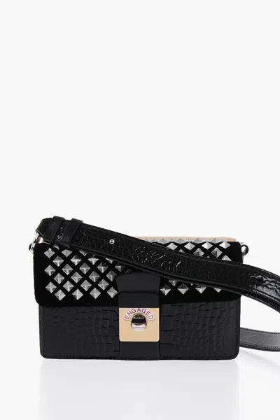 Maison Margiela Studded Bicolor Crossbody Bag In Black