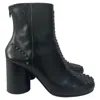 Maison Margiela Studded Block Heel Ankle Boots In Black Leather In Black