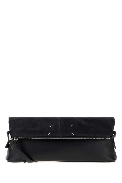 Maison Margiela Suede And Leather Fold-over Clutch In Gray