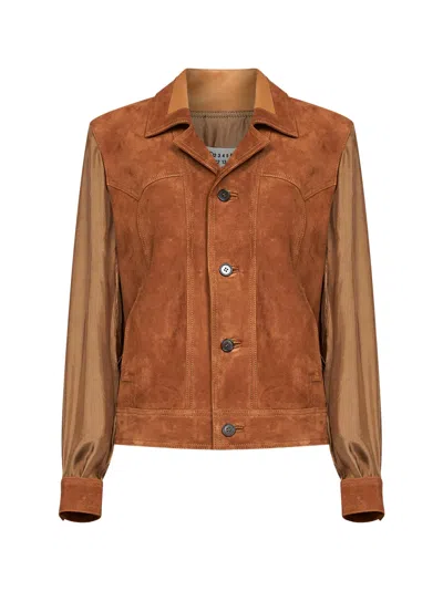 Maison Margiela Suede And Lining-effect Fabric Jacket In Brown